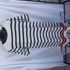 Joe Fresh Navy & Ecru Striped Dress Casual Crew Neck, sz L, NWT